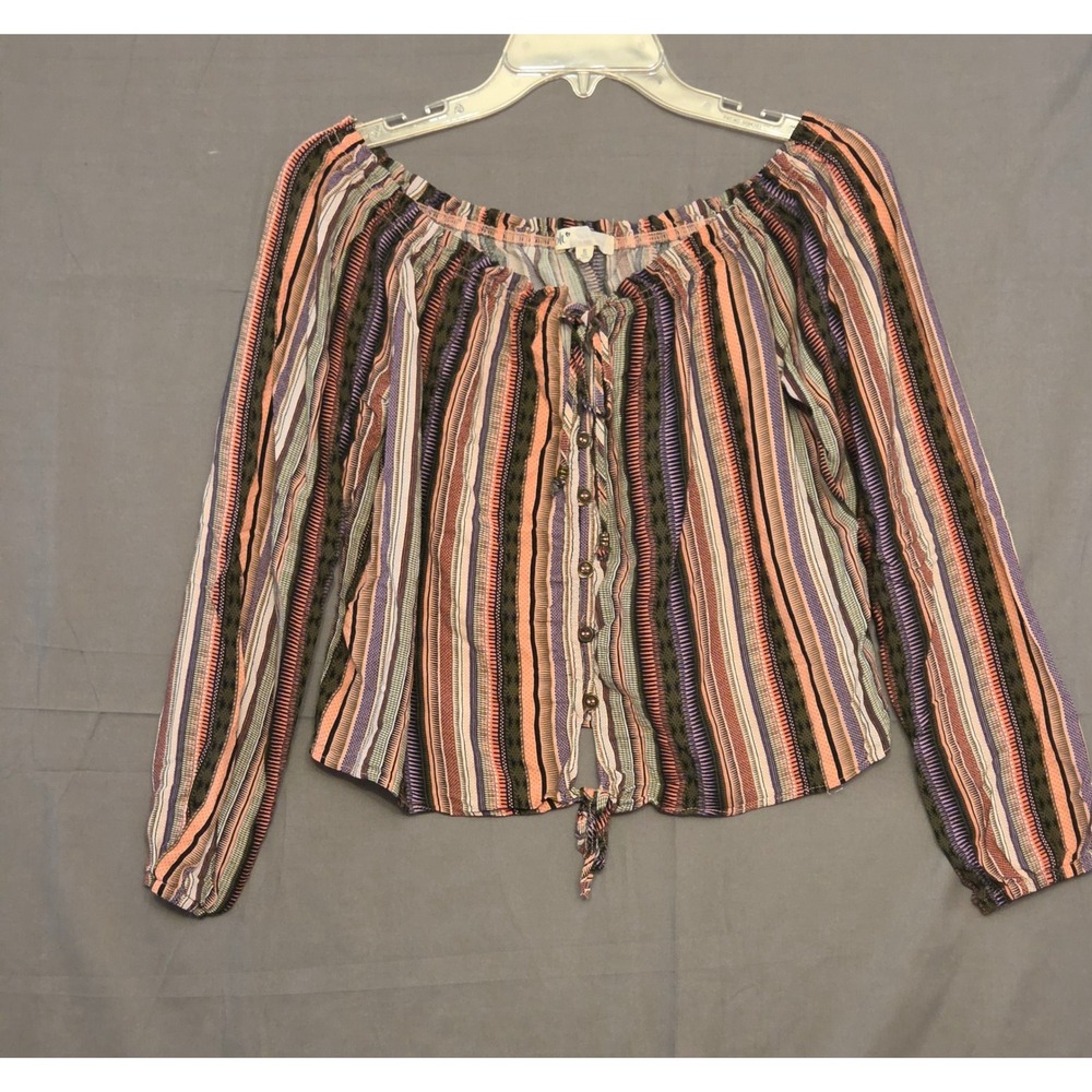Jolt Off Shoulder Crop Top Shirt Women's Size Small Button Up Tie Front‎